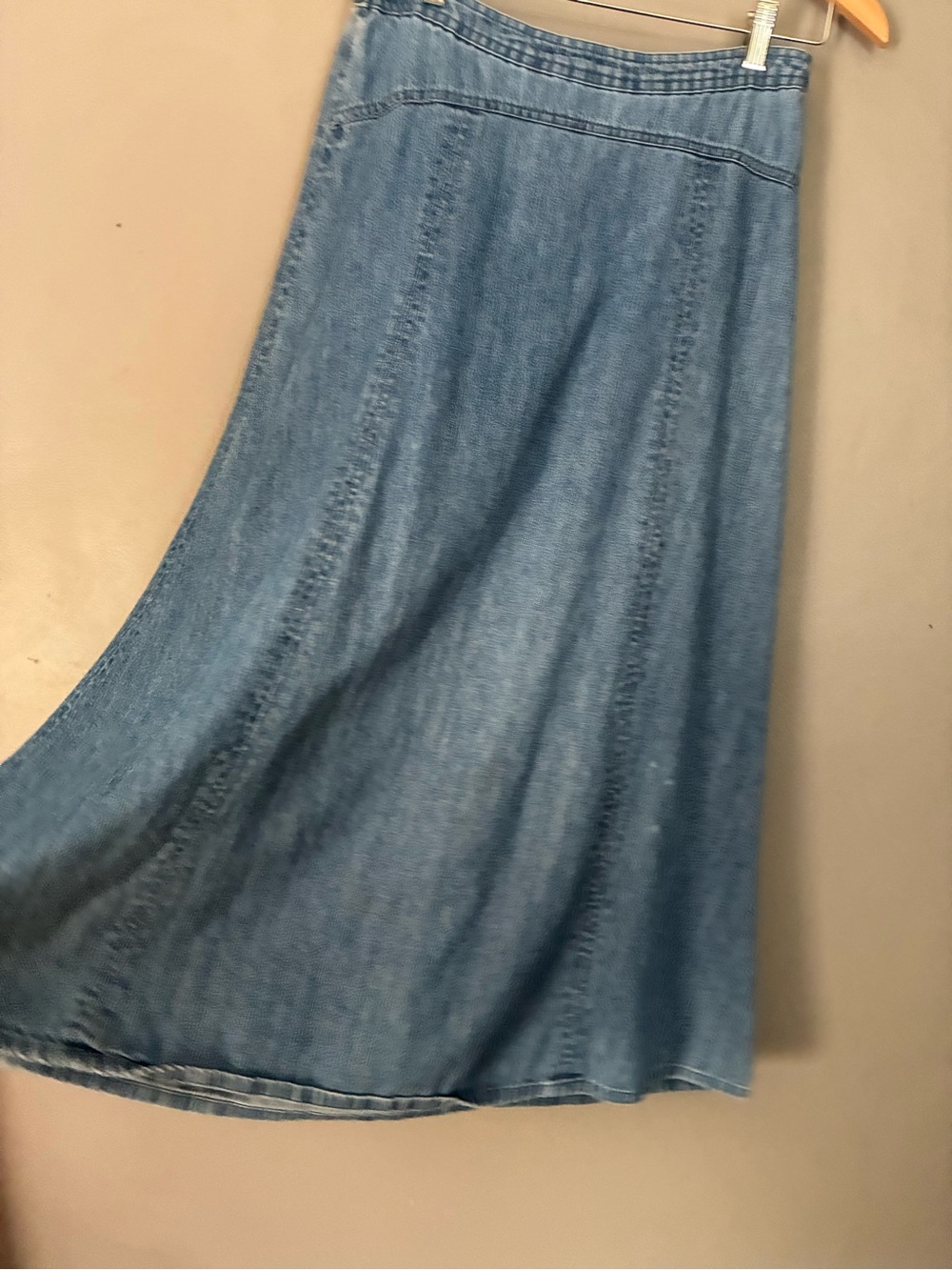 Vintage Coastal Grandma Denim Maxi Skirt A-Line | Elastic Preppy Cottage S 4/6 - Picture 4 of 11